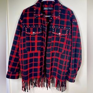 ZARA Jacket black and red fringe